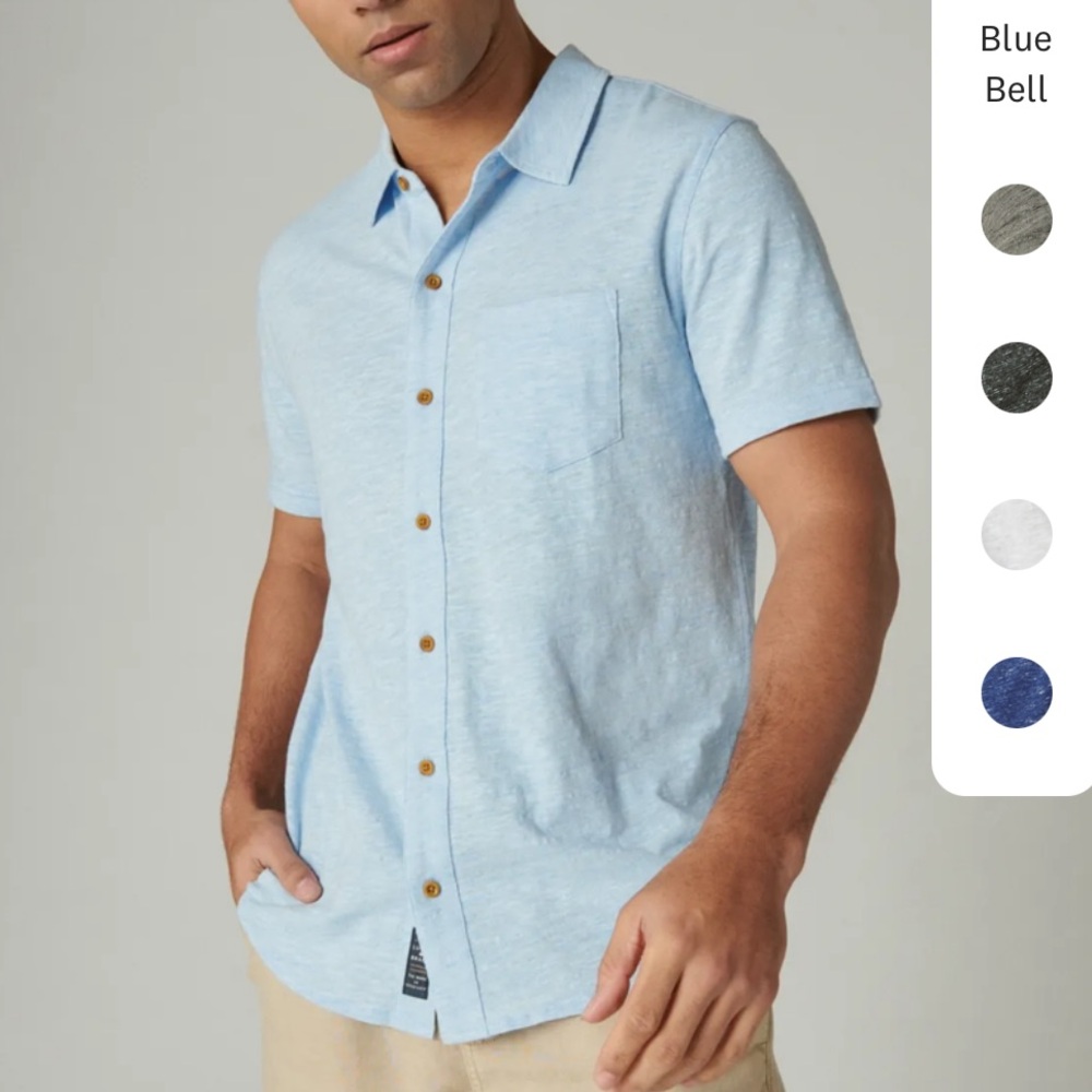 Lucky Brand Men's Linen Button Up in Blue Bell Size Medium